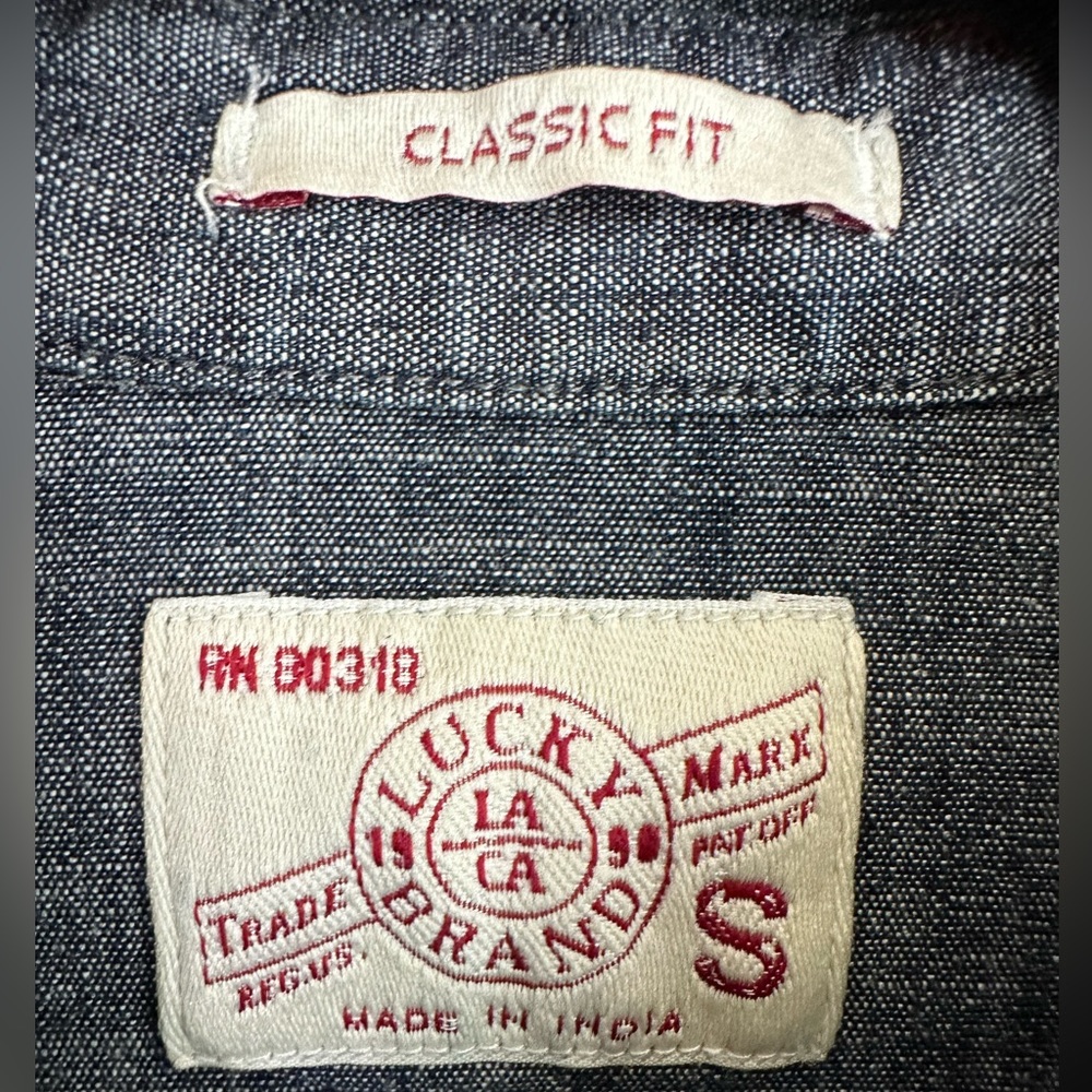 Vintage Lucky Brand Men's S Chambray Western Shirt Classic Fit Snap Buttons - Picture 3 of 10